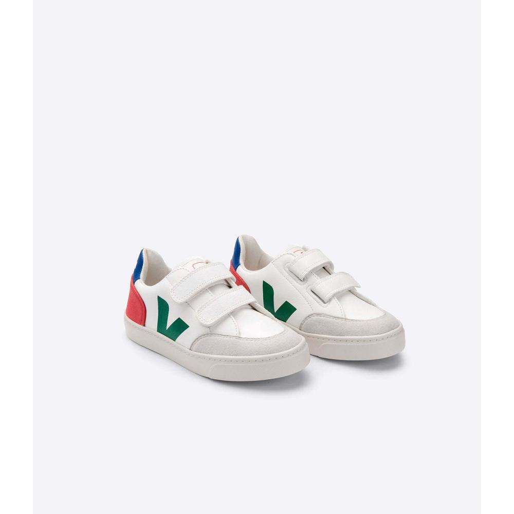 Veja V-12 LEATHER Cipő Gyerek White/Green | HU 752GSO